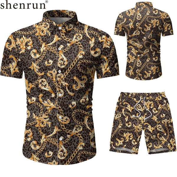 

men's casual shirts shenrun men summer short sleeve shirt and pants paisley pattern holiday beach daily life tourism trousers, White;black