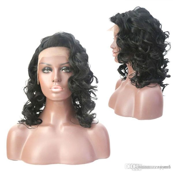 

13x6 brazilian short bob lace front wig pre plucked pixie cut bob side part human hair wigs for women remy bouncy curly lace wig, Black