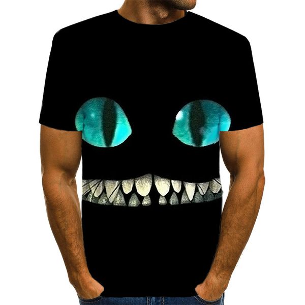 

men's new summer personalized t-shirt cat with sharp teeth print t-shirt 3d men's novelty animal oversized, White;black