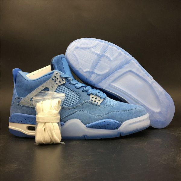 

New Release 4s University Blue White Man Basketball Designer Shoes Amazing Suede IV UNC Sky Blue Fashion Trainers Top Quality