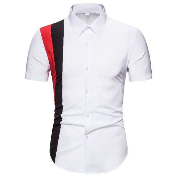 

2020 бренд дизайн пэчворк повседневная рубашка мужчины с коротким рукавом slim fit хлопчатобумажные рубашки мужчины белый офис формальная ру, White;black