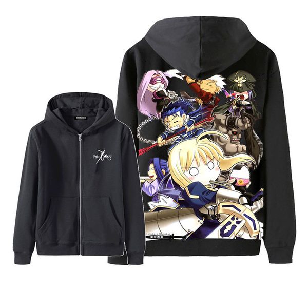 

fate stay night fate zero saber hoody archer cosplay costume hoodie coat jacket hooded sweatshirts, Black