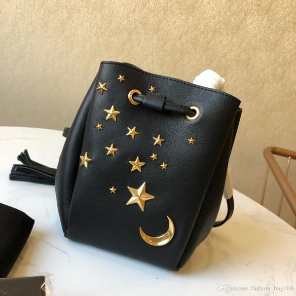 

designer mini bucket bag women chain shoulder bag with stars and moon real leather candy tassel bag fashion crossbody bags 17cm
