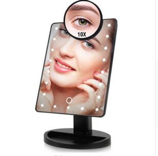 22 LED Light Touch Screen 1x 10x Magnifier Maquiagem Espelho Desktop Banda Desktop Ajustável Ajustável Cabo USB ou bateria Use 16 lâmpada