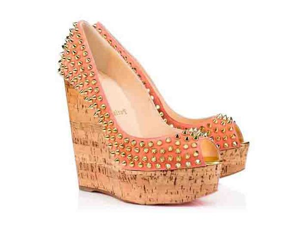 

summer women sandals red bottom heels une plume spiked 140mm suede peep toe wedges flamingo studded high heels 35-42, Black