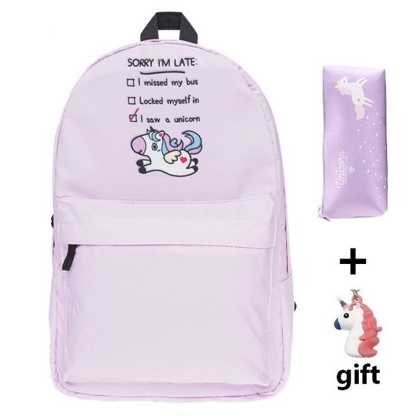 

pink cartoon unicorn printed school school bags kawaii mochila for young girls book bag women travel backpack student bag