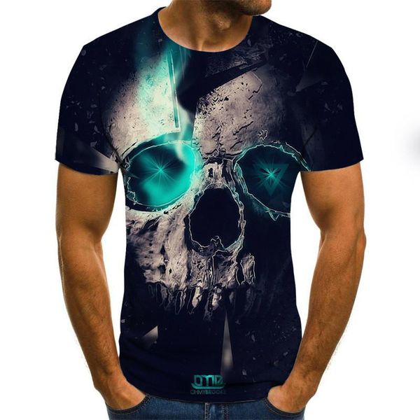 

selling skull digital print 3d short sleeve mens t-shirt casual fashion street style motorcycle motorcycle mens designer t shirt, White;black