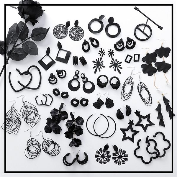 

korea retro black acrylic collection exaggerated earrings flowers heart shaped stars c geometry pendant woman earrings jewelry, Silver