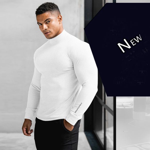 

fitness slim male t-shirt turtleneck tees men fashion solid stand collar s&tee casual sportwear bodybuilding suéter tipo #l, Black;brown