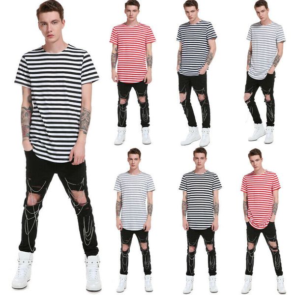 

2020 striped style men's summer striped short sleeve t-shirt casual slim fit comfortable t-shirt, Black;blue