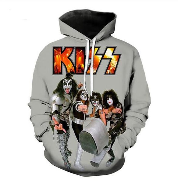 

wholesale--fashion womens/mens classic rock band kiss funny 3d print casual hoodies pullovers sweatshirts lrm011, Black