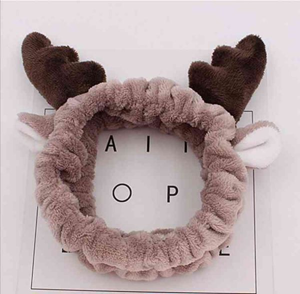 

deer horn christmas carol fleece headband women antler headband makeup shower head wrap washing face hair band girl hair accessories, Black;brown