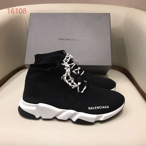 

luxury shoes breathable stretch socks shoes men women casual lace-up sneakers sports socks boots black color sole white with black