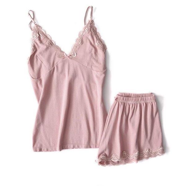 

women fashion v neck adjustable spaghetti strap summer lace elastic waist patchwork nightwear pajamas set, Black;red