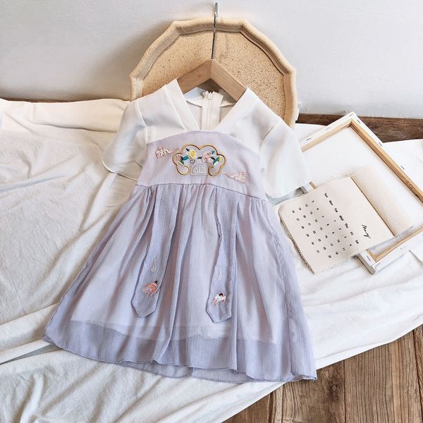 

summer 2020 chinese style solid girls dress embroidery kids dresses for girls fashion girl clothes, Red;yellow