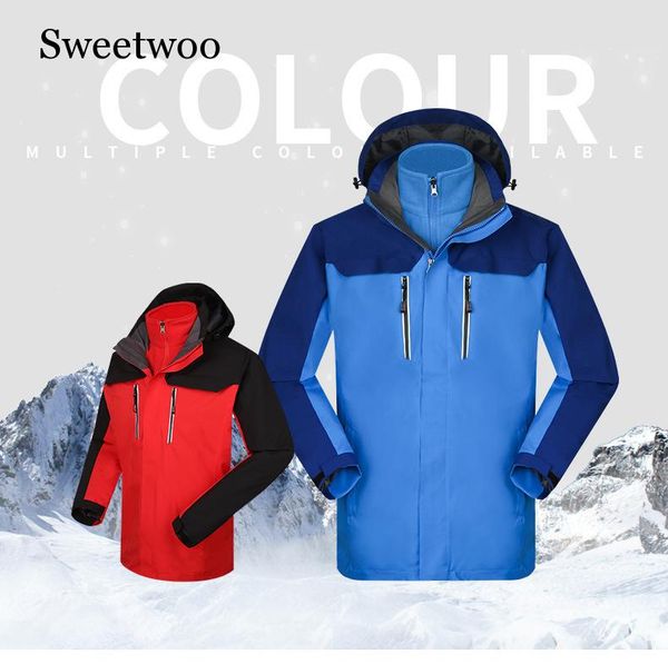 

men winter jacket heated jacket softshell waterproof removable two-piece feather fleece liner warm women camping hiking, Blue;black
