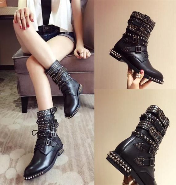 

europe&america women' genuine leather rivet short boots punk style biker boots eu35-40 size by744, Black