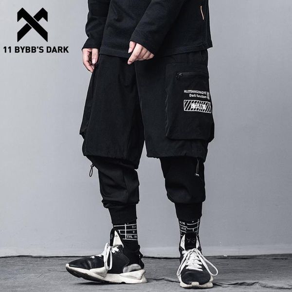 

11 bybb темные поддельные двухсекционные брюки-карго мешковатые 2020 весна осень хип-хоп панк шаровары мужская уличная одежда бегуны черный, Black