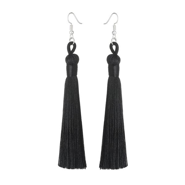 

lovbeafas boho drop tassel women earrings long fringe dangle earrings silk fabric rope wrap ethnic vintage 2019 fashion jewelry, Silver