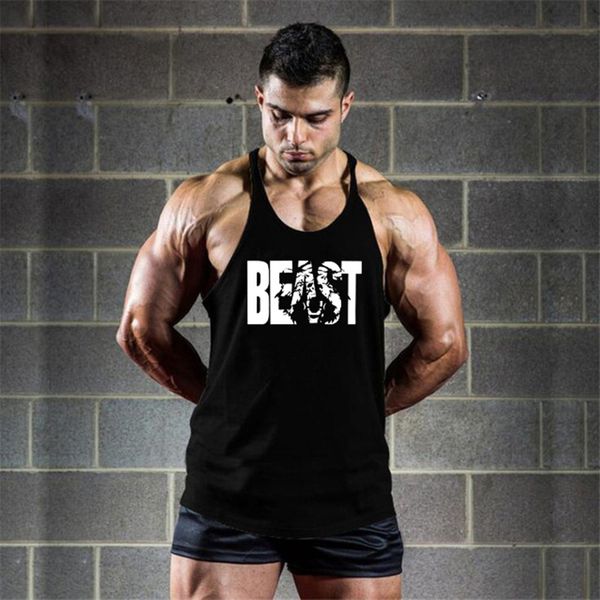 

summer brand clothing men' vest cotton printing men' fitness vest gym fitness bodybuilding sports sleeveless shirt, White;black