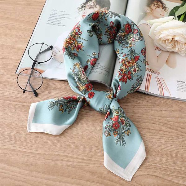 

fashion floral scarf women print neck wraps foulard hair band tie 70cm square lady neckerchief scarves bandana shawls, Blue;gray