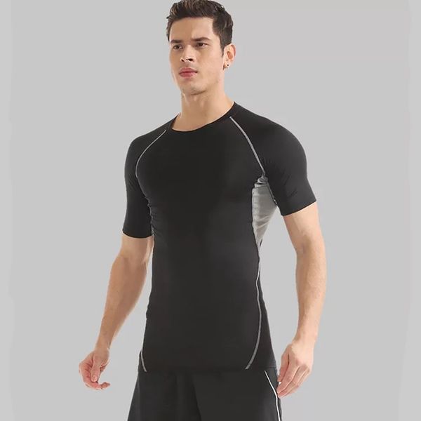 

men's brand men short sleeve t-shirt men o neck quick drying casual tight tee fitness apparel sportswear, Black;red