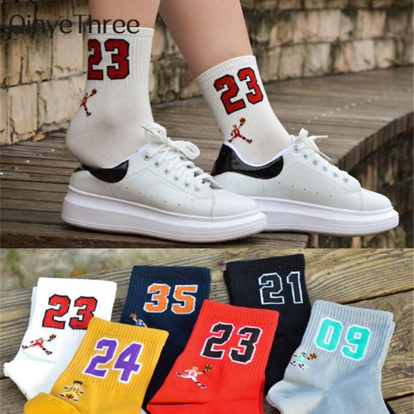 

fashion men's funny breathable basketball sport stars with lucky number 09/21/23/24/35 harajuku happy socks, Black