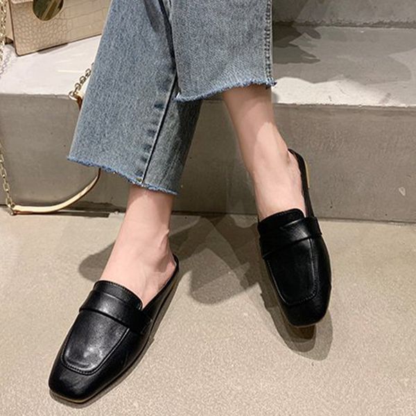 

women slippers solid muller shoes fashion bowtie women's flats 2020 summer ladies comfortable slip on outside footwear, Black
