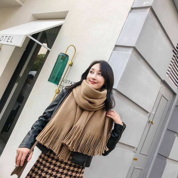 

autumn winter pure color imitation of cashmere wool decorate scarf warm thick braid tassels scarf, Blue;gray