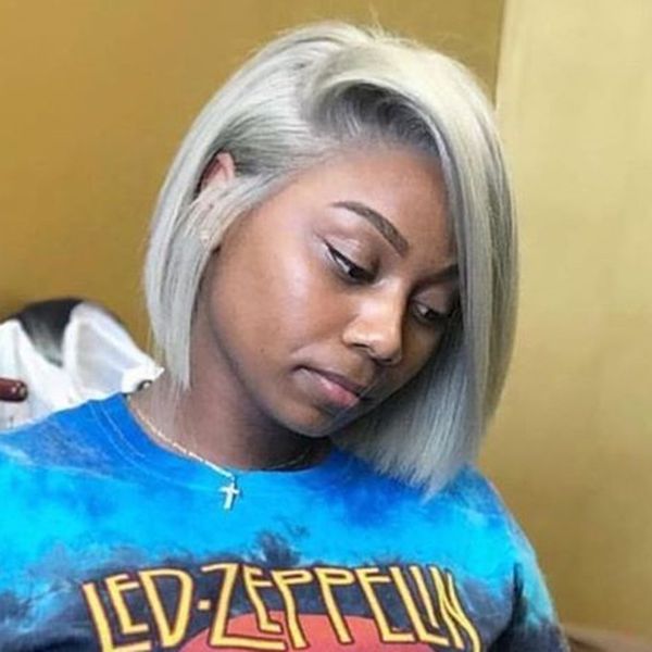 Human Hair Bob Style Grey Lace Front Wig Short Bob Glueless Lace Front Human Hair Wig Full Lace Wig For Black Women Stylish Lace Wigs Lace Wig