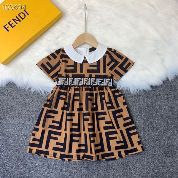 

2020 kids girls fashion print letter dress summer baby girl stylish turn down collar dress, Red;yellow