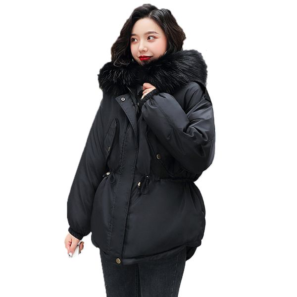 

nicesnowl solid fur hooded zipper long down coats women casual long sleeve new design warm cotton coats female women down, Black