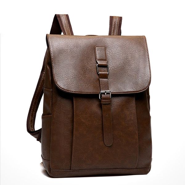 

new men 14 inch lapbackpack daily work backpack pu leather schoolbag waterproof fashion quilted casual