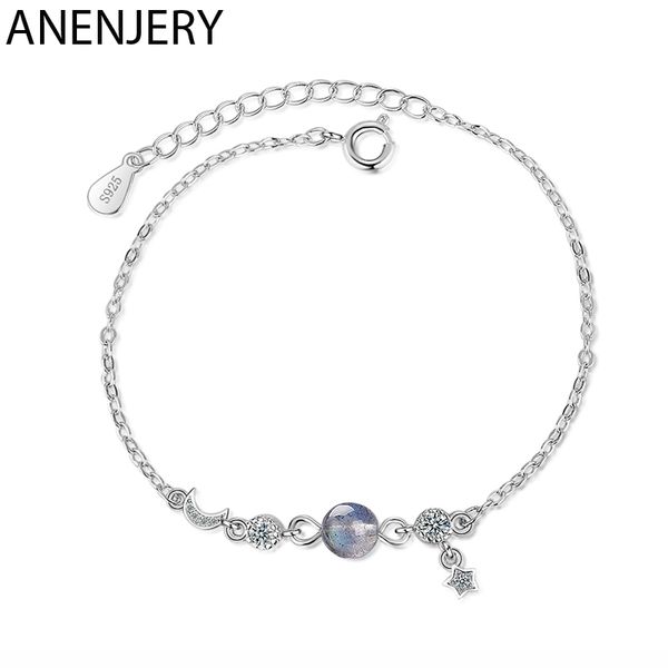 

anenjery delicate moon star gradient crystal zircon bracelet 925 sterling silver labradorite bracelet for girls gifts s-b270, Black
