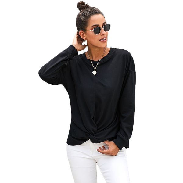 

ins solid color sweater womens new winter european version of round-neck long-sleeve loose-fit casual pullover sale, Black