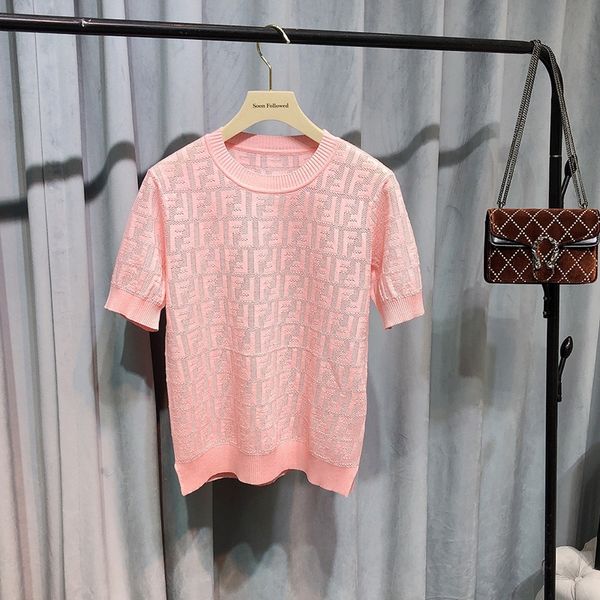 

empty letter jacquard t-shirt small shirt fresh and sweet ~ letter printing short sleeve knitwear knitwear, White