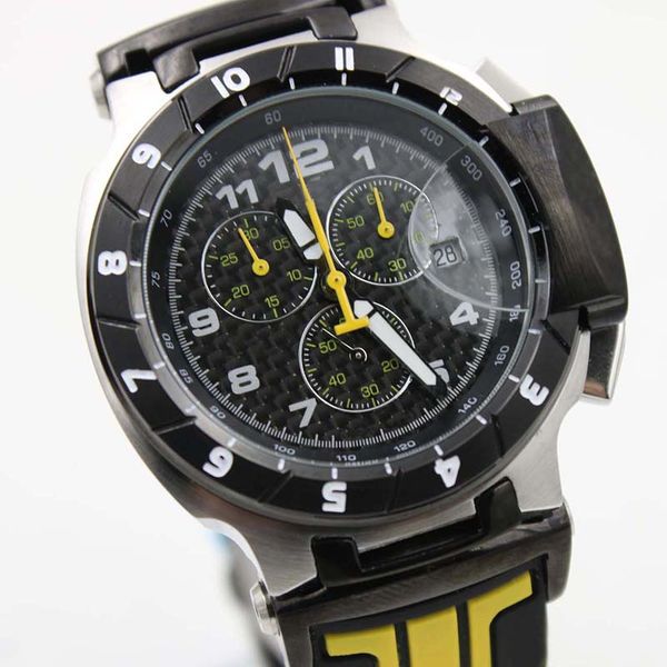 

Quickster T048 Round T-Race 1853 Chronograph Quartz Japan Black And Yellow Rubber Strap Men Watch Wristwatches Mens Watches