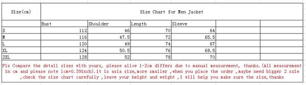 Mens Sport Jacket Size Chart