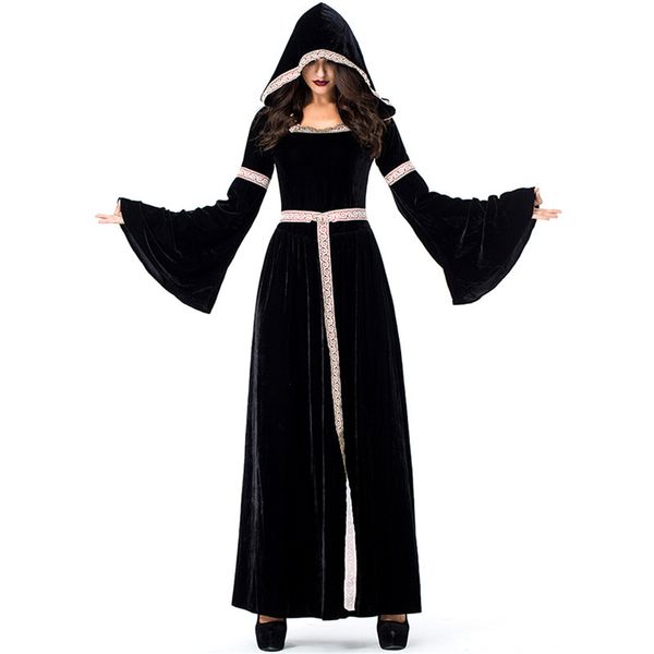 

renaissance medieval dresses for women halloween costume hooded cosplay witch costume, Silver