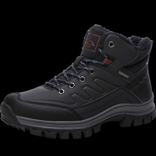 

men hiking shoes winter leather plush high ankle snow boots outdoor walking shoes mountain sport climbing boot