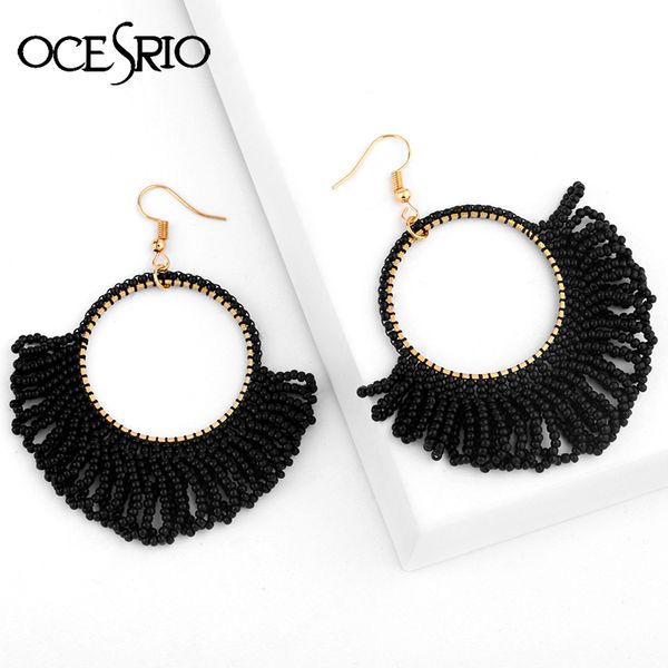 

ocesrio handmade big bohemian beaded earrings 2019 colorful large womens boho statements drop earrings fashion jewelry ers-r73, Silver
