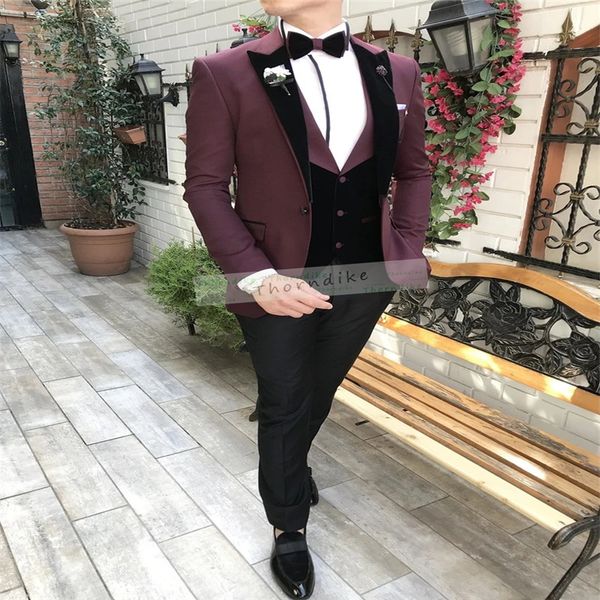 

thorndike burgundy men fashion latest coat pant designs casual business suit 3 pcs /men's suits blazers trousers pants, White;black