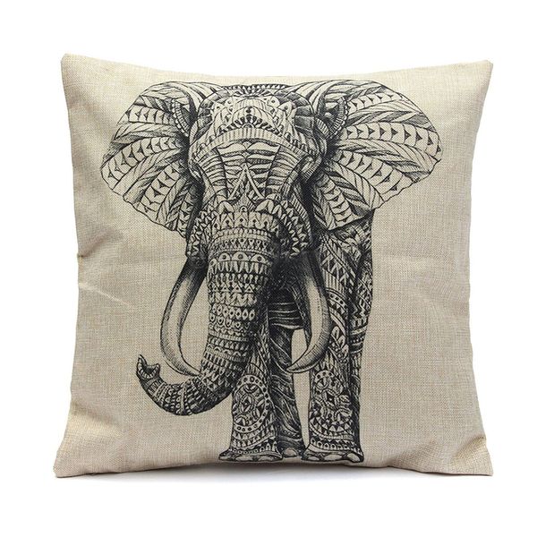 

new-vintage elephant pillow cover cotton linen sofa waist cushion case home decor