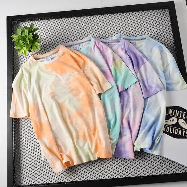 

champion лето новый галстук-краситель с короткими рукавами круглый воротник футболки из чистого хлопка ткани, удобная и дышащая 4 цвета разм, White;black