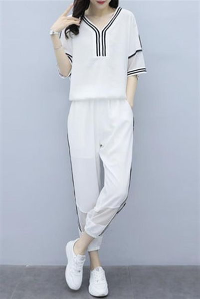 

delivery of 2019 summer leisure sports set women korean version loose thin fashion 2piece set women, White