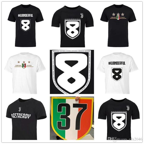 

18 2019 italian first division football champions 37th juventus 8 th straight championship t-shirts black soccer shirt stitched brand logos, Black;yellow