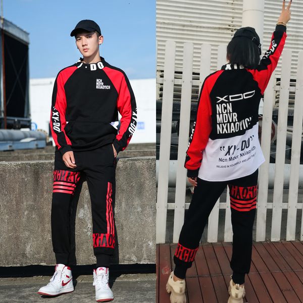 

autumn state tide male girl student leisure time motion a set clothes lovers suit streetwear hip hop loose fashion couple suit, Gray