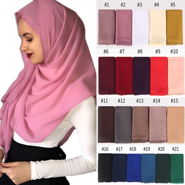 

new women bubble chiffon floral lace scarves shawls hijab plain long headband fashion scarf wraps muslim shawls 1 pc, Blue;gray