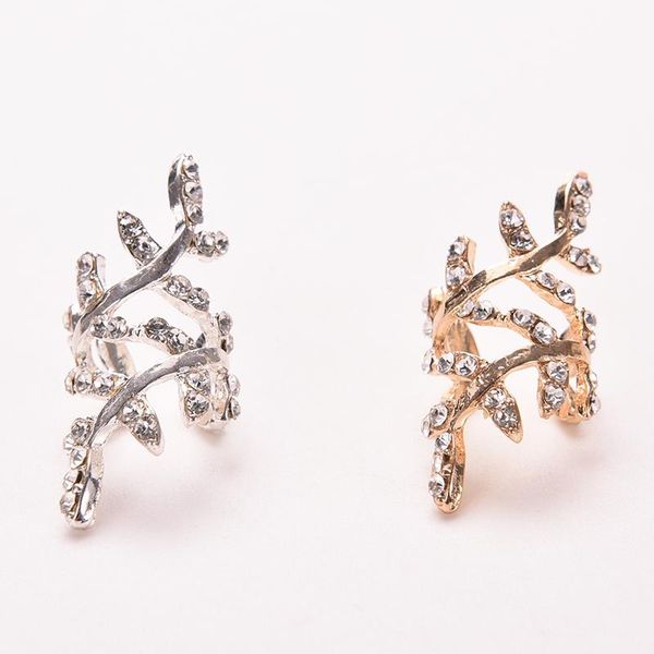 

1pc new retro crystal earings rhinestone leaf ear cuff earrings warp clip ear clip women's fashion jewelry, Silver