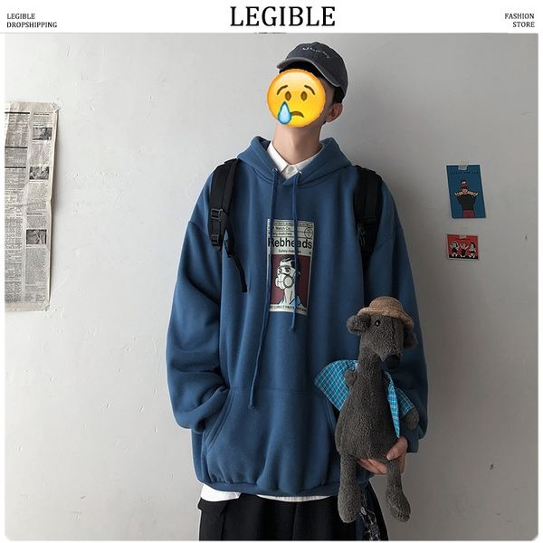 

legible men 2019 fashion hip hop print hooded sweatshitrts men autumn hoodie male harajuku thicken pullover clothing loose, Black